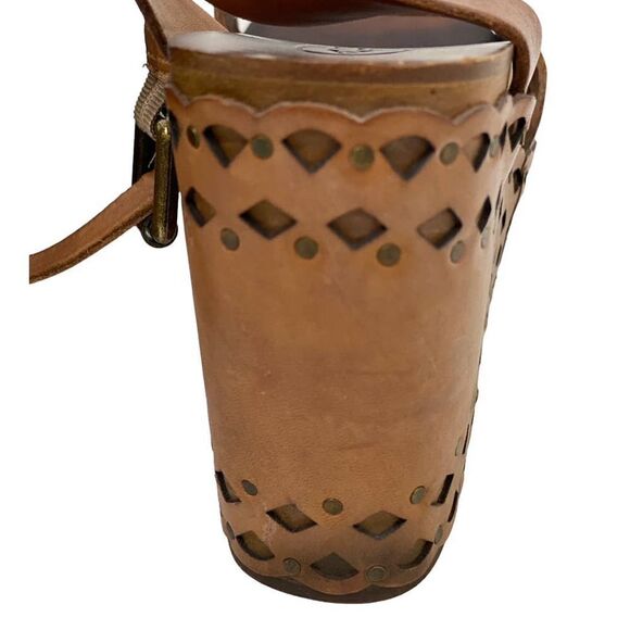 ASH Brown Leather Wedge Sandals Boho Studded Ankle Strap Women's Size 39 / US 8 - Picture 9 of 14